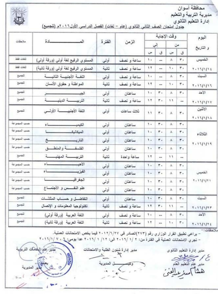 محافظة اسوان : جدول ومواعيد امتحانات الترم الاول لجميع المراحل ( ابتدائى ـ اعدادى – ثانوى ) 2016 محافظة اسوان : جدول ومواعيد امتحانات الترم الاول لجميع المراحل ( ابتدائى ـ اعدادى – ثانوى ) 2016